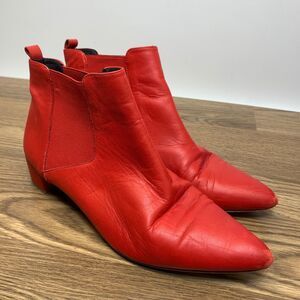 MIISTA LONDON Beau Red Leather Chelsea Beatle Boots Women’s Size 42 Pointed Toe